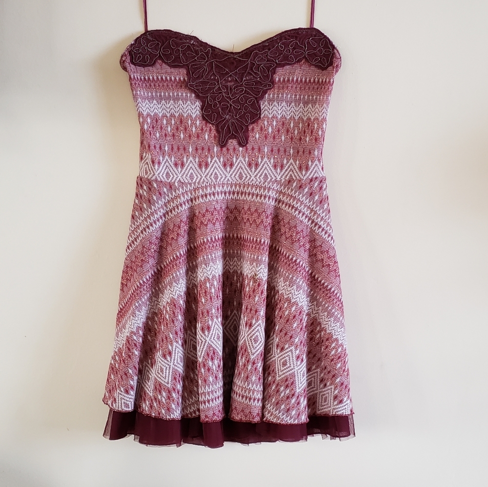 Free People Burgundy and Pink Mini Dress